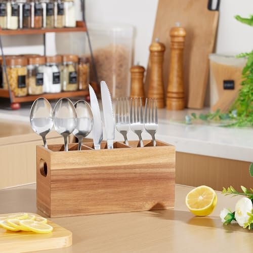 VIVIRBIEN Acacia Silverware Holder, 3 Compartments
