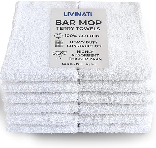 White Cotton Bar Towels for Kitchen - Rags for Bartenders - Bulk