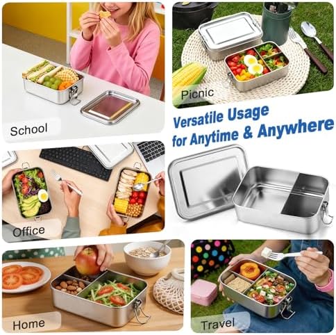 P&P CHEF 1400 ML Bento Box, 3-Section, 2 Pcs