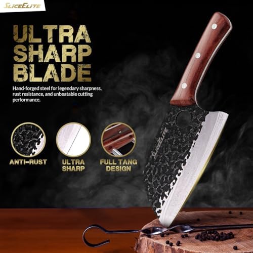 SliceElite 3 PCs Butcher Knife and Bamboo Cutting Board Set