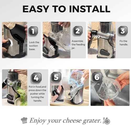 Airpro Rotary Cheese Grater with Handle, 3 Stainless Steel Blades