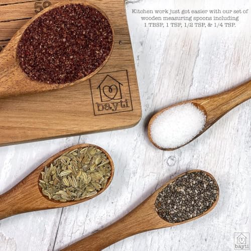 Long Handle Acacia Wooden Measuring Spoons, 100% Natural Food Grade