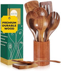 AIUHI Teak Wood Cooking Utensils Set, 9 Pieces Non-Toxic Wooden