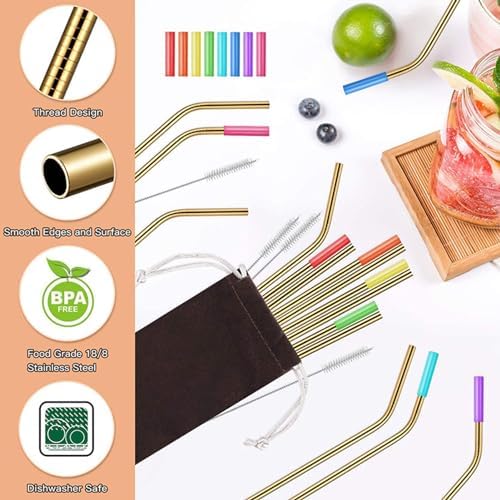 Metal Straws, 16Pcs/Set Vibrant Color Straws with Silicone Tips