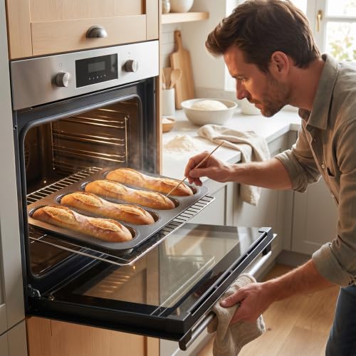 3-Pack Hot Dog Bun Pan, 4-Cavity Perforated Carbon Steel Bread Loaf