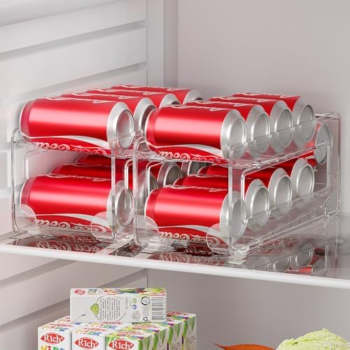 Soda Can Organizer, 2 Pack, Auto-Roll Dispenser for Fridge