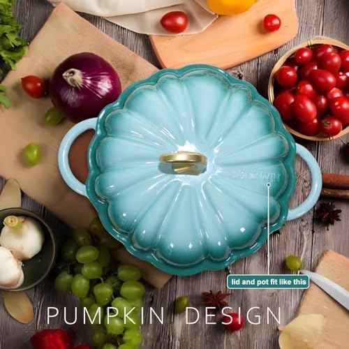 Pumpkin Enameled Cast Iron Dutch Oven with Lid, 4.5 QT Dual Handles