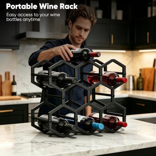 3-Tier Hexagon Metal Countertop Wine Rack, 8 Bottles Tabletop Wine