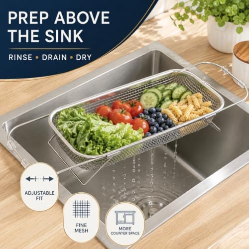 Stainless Steel Telescopic Drainer Basket with Adjustable Handles,S