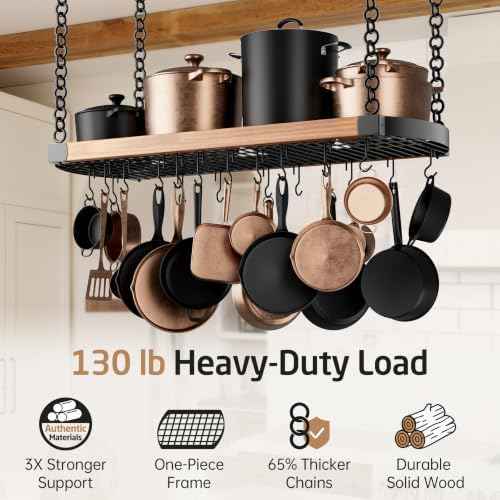 KES 48 Inch Large Hanging Pot Rack Ceiling Mount with 130lb High-Capacity