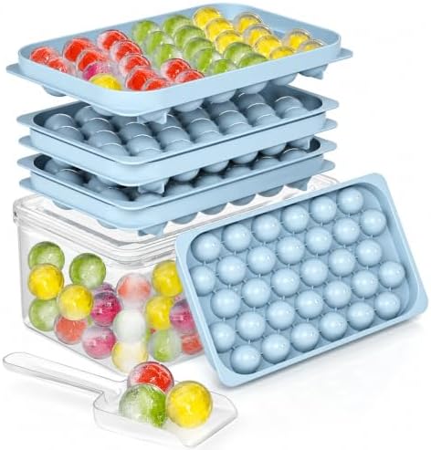 Ice Cube Trays with Lid and Bin, BPA-Free Mini 0.8 Inch Sphere Ice