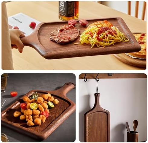 Ebony Steak Board,Steak Plate with Handle,Wood Serving Tray for Family