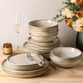 GBHOME Stoneware Dinnerware Sets for 8,24 Piece Rustic Plates and Bowls Set
