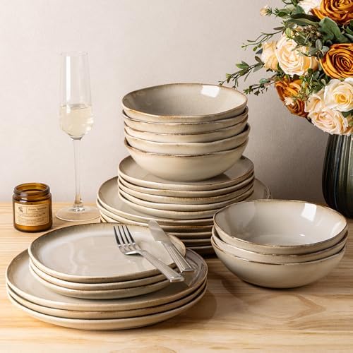 GBHOME Stoneware Dinnerware Sets for 8,24 Piece Rustic Plates and Bowls Set