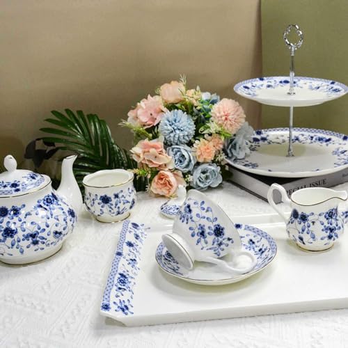 Bone China Serving Trays, 14 Inch Porcelain Serving Tray, Blue and