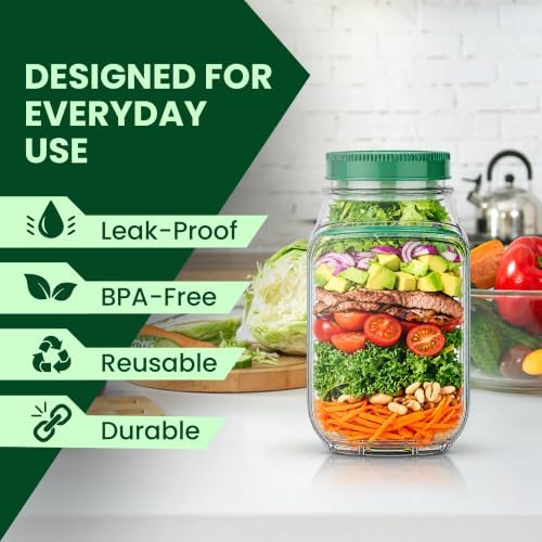 Salad Jar with Side Opening Kit, 24 oz Salad Pod for Meal Prep with