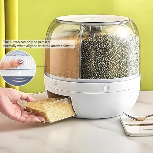 Rotating Grain Storage Bin 6 Grids Rice Container One-Click Output