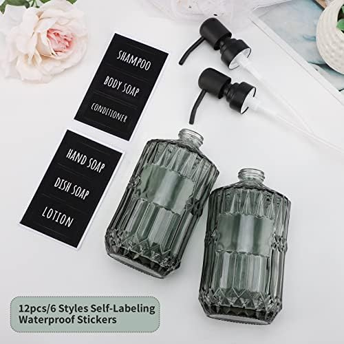 Segbeauty Glass Soap Dispenser Set, 2 Pack, 15.2oz, Green