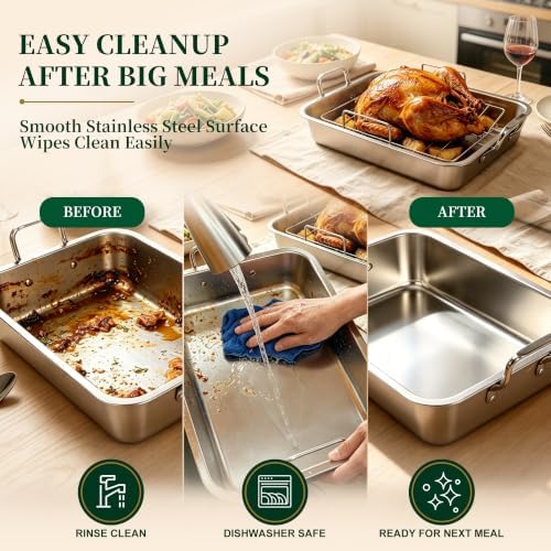 QuliMetal Stainless Steel Turkey Roasting Pan with Rack