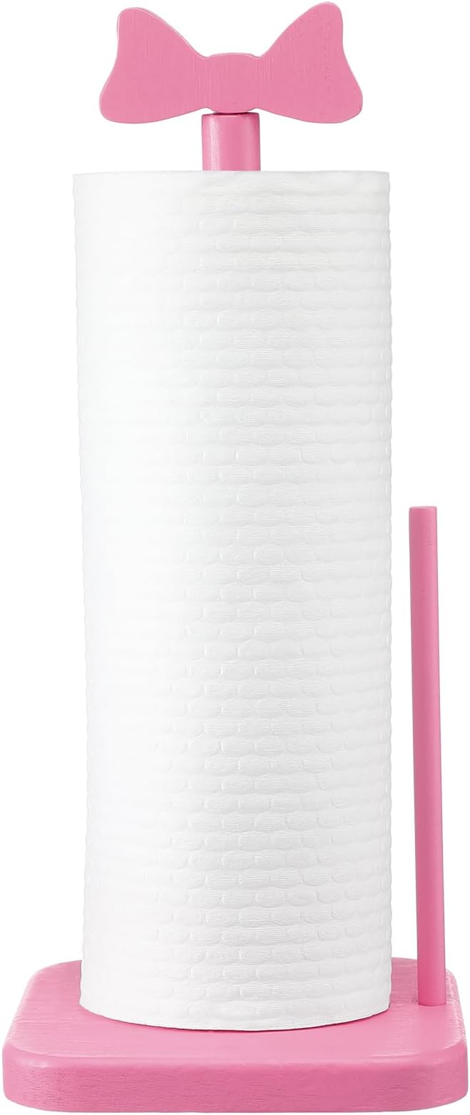 Leinuosen Pink Bow Paper Towel Holder Coquettish Cute Bow Wooden Paper Towel by Leinuosen