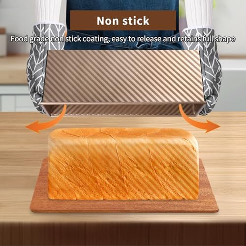 Pullman Loaf Pan with Lid, 2 Pack Aluminized Steel Bread Pan Golden