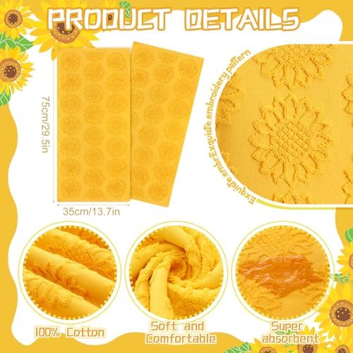 SmoothNovelty 2 Pcs Yellow Sunflower Hand Towels 100% Cotton Jacquard