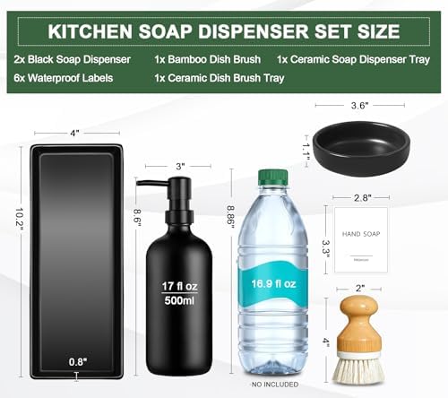 GMISUN Kitchen Soap Dispenser Set, 2 Pcs Matte Black