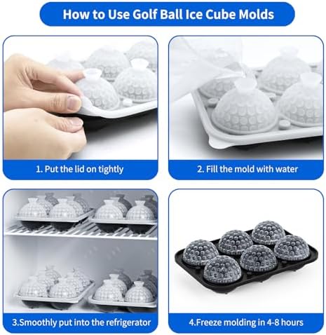 6 Chamber 2.2" 3D Golf Gifts Ice Cube Tray With Funnel,Large Round Ice
