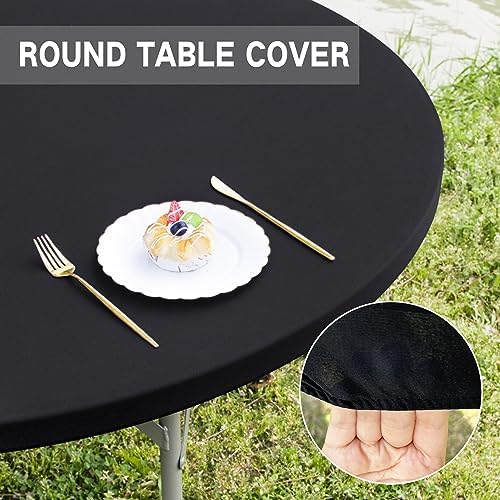 Round 5ft Fitted Table Cover Elastic Tablecloth, Black 60 in