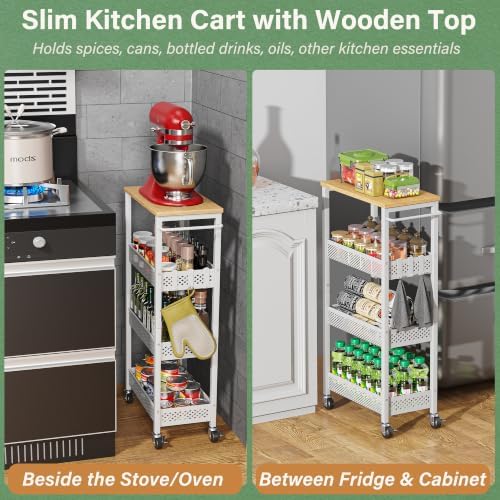 OKZEST 4-Tier Slim Rolling Storage Cart