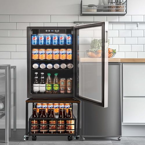 Mini Fridge Stand with Storage Moblie Fridge Table with Drawer Basket