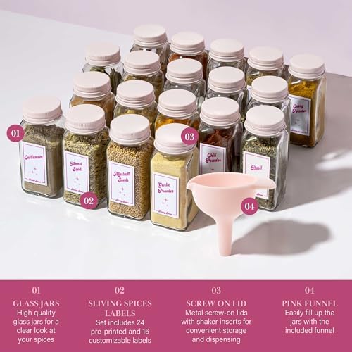 Paris Hilton Glass Spice Jar Storage Set, 4-Ounce Empty Spice Jars