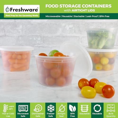 Freshware 36 Set 16 oz Plastic Deli Containers with Lids