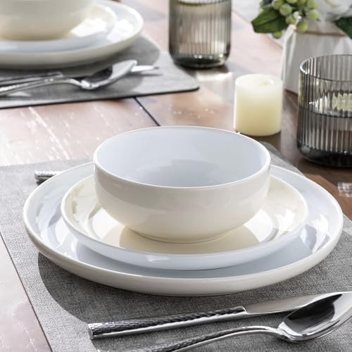 GBHOME Ceramic Dinnerware Set for 4, 12 Pcs Plates and Bowls Sets