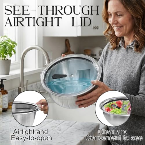 DUTZUN Premium Mixing Bowls, 304 Stainless Steel, See-Through Airtight Lids