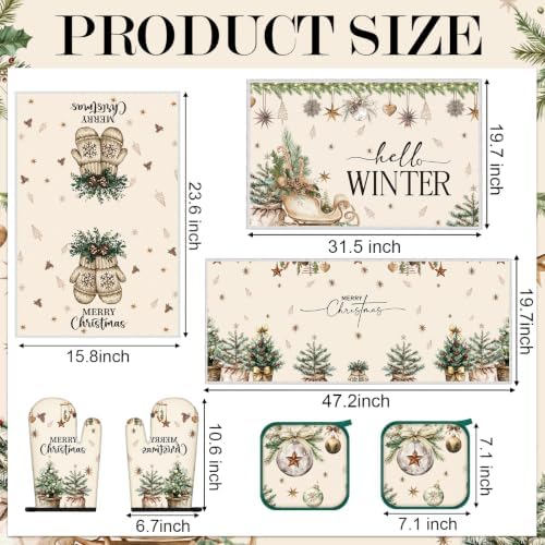 10 Pcs Hello Winter Christmas Kitchen Set Towels Mats Pot Holders