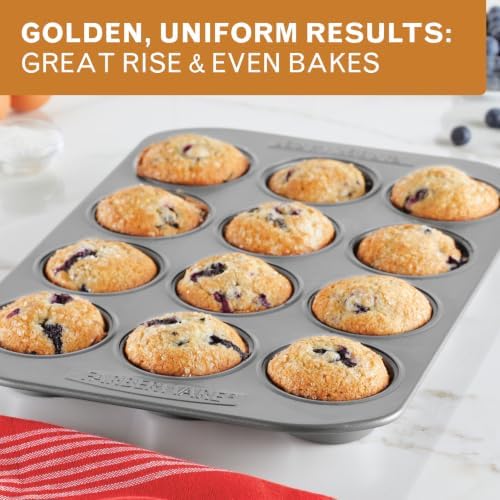 Farberware Bakeware Nonstick Muffin & Cupcake Pans, 12-Cup, Gray