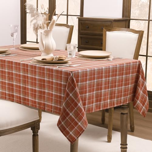Romanstile Fall Checkered Tablecloth Rectangle, 52 x 70 Inch, Orange