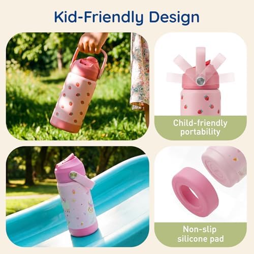 Mommore 12oz Kids Insulated Water Bottle with Straw Lid, Mermaid