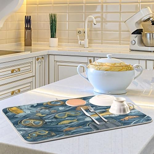 OTVEE Diving Tool Art Dish Drying Mat for Kitchen Counter Absorbent