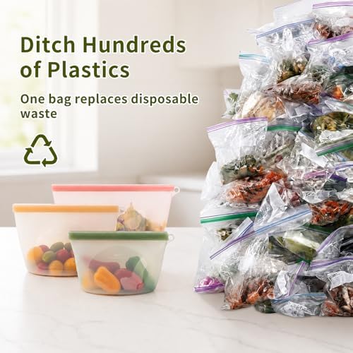 12-Packs Slider Reusable Silicone Food Storage Bags, 100% Silicone