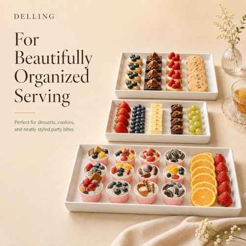 Delling Large Serving Platter, 16/14/12 Inch Rectangular Serving Trays for Serving Food, Serving Tray for Party - Set of 3, White