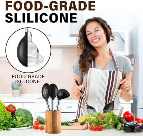 3 Pcs Silicone Cooking Spoon Set, Kitchen Utensils Include Solid &
