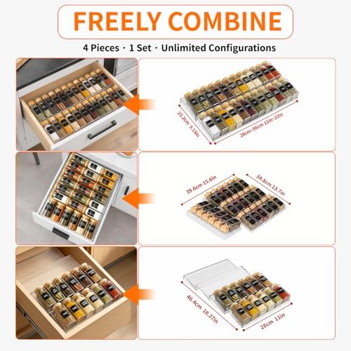 4-Tier Expandable Spice Drawer Organizer, Clear Plastic Seasoning