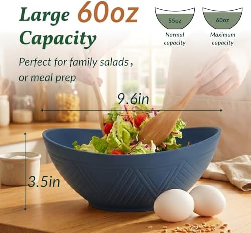 Homienly Wheat Straw Bowl Set of 6-60 OZ Large Salad Bowls,Microwave
