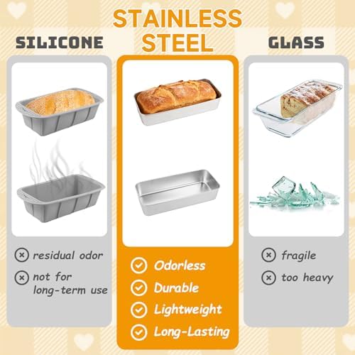 AKOLAFE 4 Pack Stainless Steel Loaf Pan Large 12.5”x5.5” Banana Bread