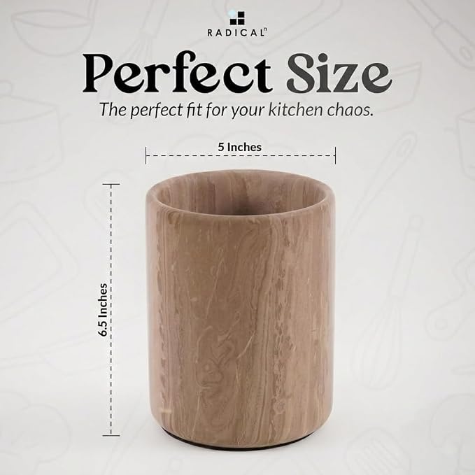 Radicaln Marble Utensil Holder 6.5" Inches Natural Brown Handmade Spatula Set - Image 5
