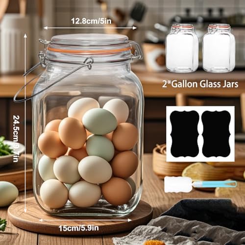 1 Gallon Glass Jars with Airtight Lids, 2 Pack