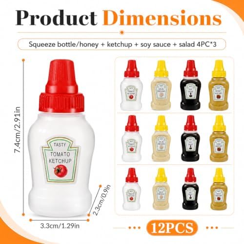 12 Pcs Mini Ketchup Bottles 25ml Condiment Squeeze Bottles 4 Styles