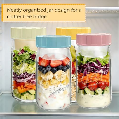 Accguan 32oz Salad Container for Lunch Meal Prep, Mason Jars 4 Pack